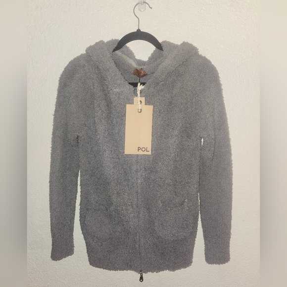 NWT POL "RARE Teddy Bear Ears🐻 Double Zip-up Hooded Sweater w/Pockets" 🩶 Small - Picture 2 of 11